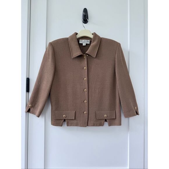 St. John Collection By Marie Gray Button Front Knit Blazer Tan Women's Size 8 - Picture 1 of 5